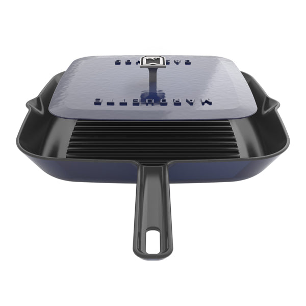 11 Inch Square Enamel Cast Iron Grill Pan with Matching Grill Press in Red  with Press - Bed Bath & Beyond - 33419010